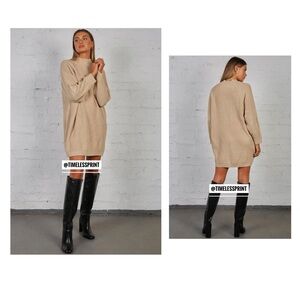 SNDYS Timing Knit Mock Neck Sweater Dress in Sand